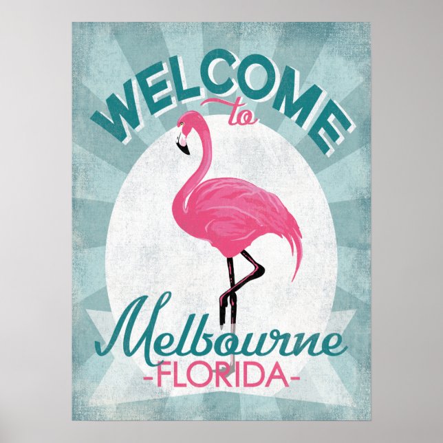 Melbourne Florida Pink Flamingo Retro Poster (Front)