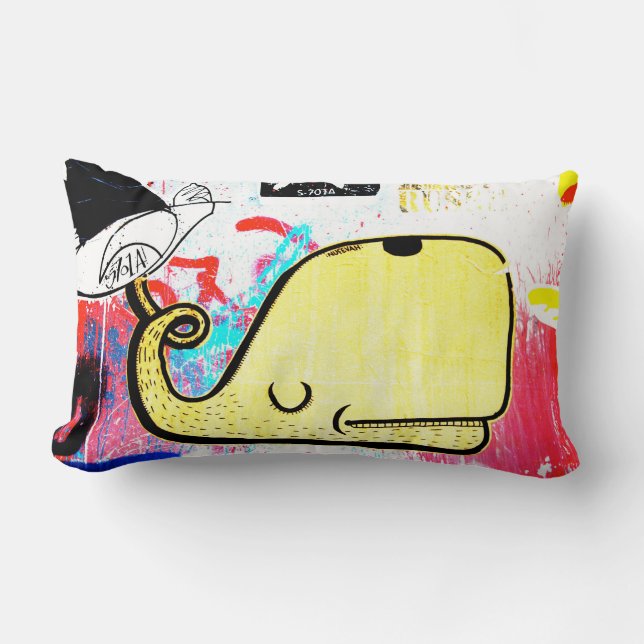 Melbourne Graffiti Street Art - Yellow Whale Lumbar Cushion (Front)