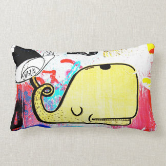 Melbourne Graffiti Street Art - Yellow Whale Lumbar Cushion