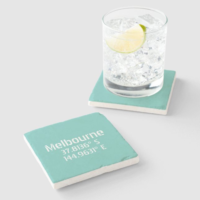 Melbourne Latitude Longitude   Stone Coaster (Side)