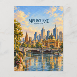 Melbourne Painterly Travel Art Postcard