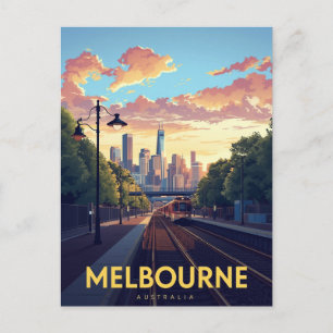 Melbourne Skyline Train Station Postcard
