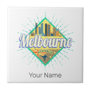 Melbourne Victoria Australia Retro Skyline Vintage Ceramic Tile