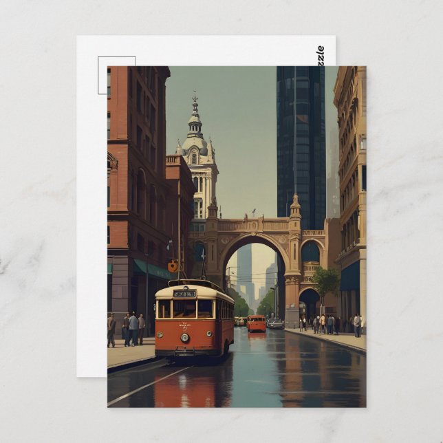 Melbourne vintage poster postcard (Front/Back)