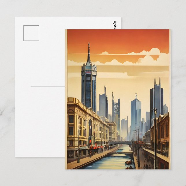 Melbourne vintage poster postcard (Front/Back)