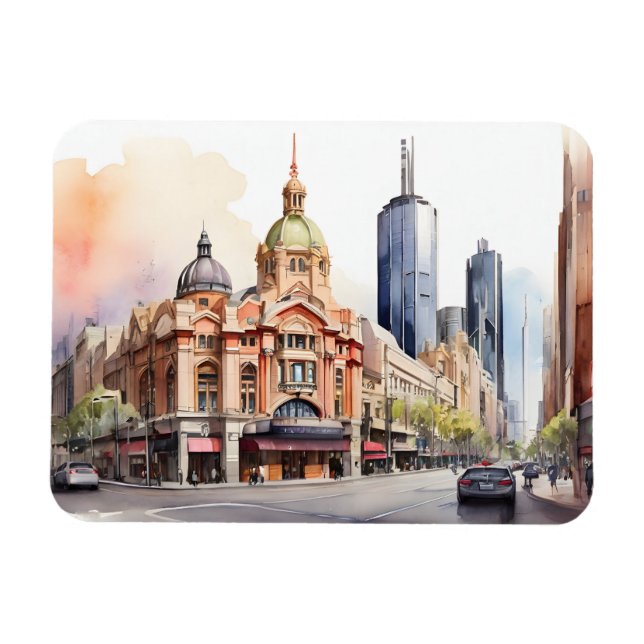 Melbourne watercolor art magnet (Horizontal)