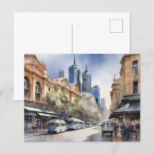 Melbourne watercolor art postcard
