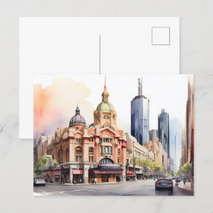 Melbourne watercolor art postcard