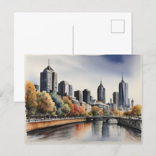 Melbourne watercolor art postcard