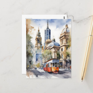 Melbourne watercolor art postcard