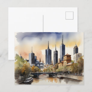 Melbourne watercolor art postcard