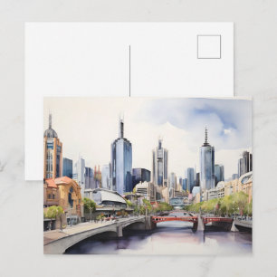 Melbourne watercolor art postcard