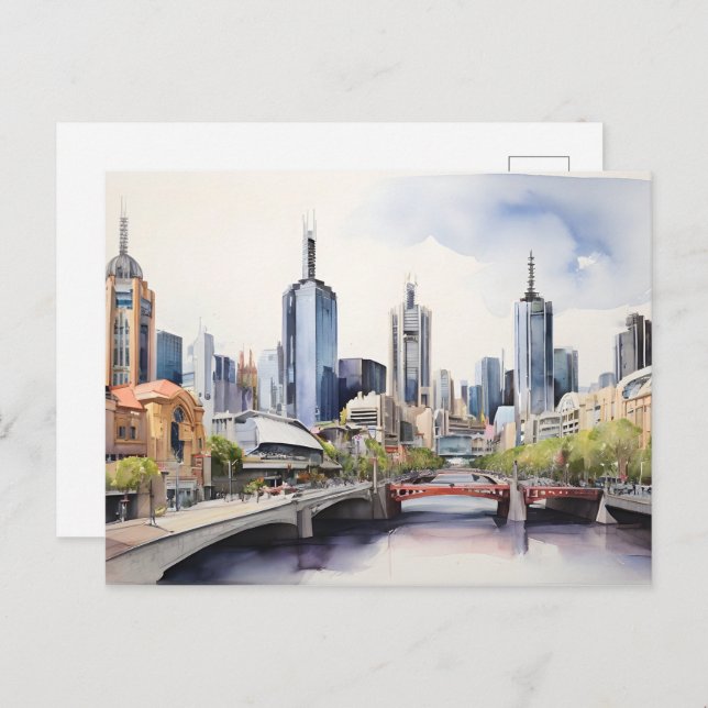 Melbourne watercolor art postcard (Front/Back)