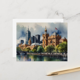 Melbourne watercolor art postcard