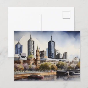 Melbourne watercolor art postcard