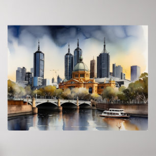 Melbourne watercolor art poster