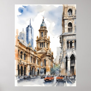 Melbourne watercolor art poster
