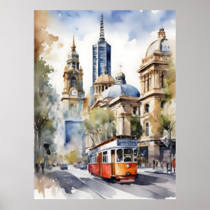 Melbourne watercolor art poster