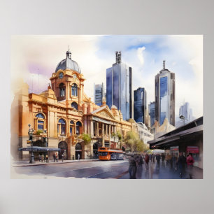 Melbourne watercolor art poster