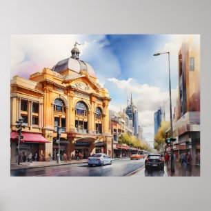 Melbourne watercolor art poster