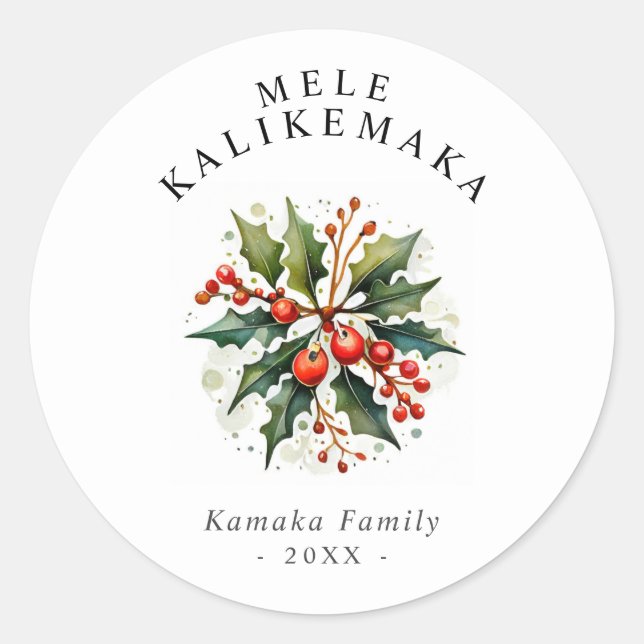  Mele Kalikemaka Holiday Custom Text Classic Round Sticker (Front)