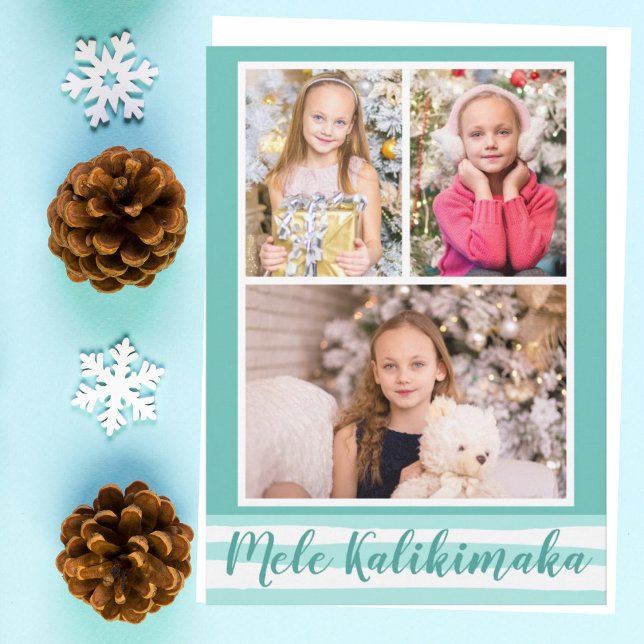 Mele Kalikimaka | 4 Photo Teal Christmas Holiday Card (Creator Uploaded)