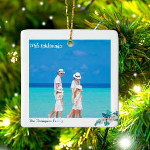 Mele Kalikimaka Beach 2 Photo Tropical Christmas Ceramic Ornament