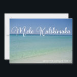 Mele Kalikimaka Beach Photography Pretty Christmas Holiday Card<br><div class="desc">These pretty beach Christmas cards feature gorgeous coastal seascape at sunrise with elegant typography in white that reads Mele Kalikimaka. A cute Hawaiian way to say Merry Christmas in style on a tropical island. Take me to the ocean this holiday.</div>