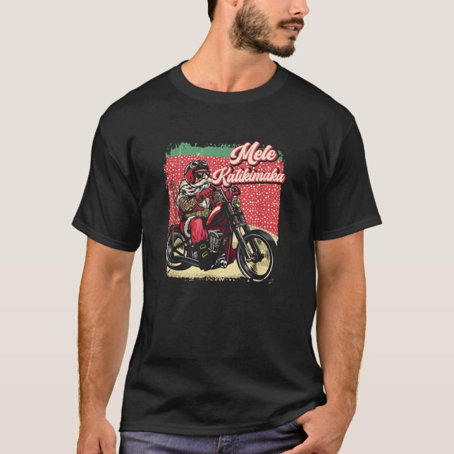Mele Kalikimaka Bearded Biker Hawaiian Motorbiker  T-Shirt (Front)
