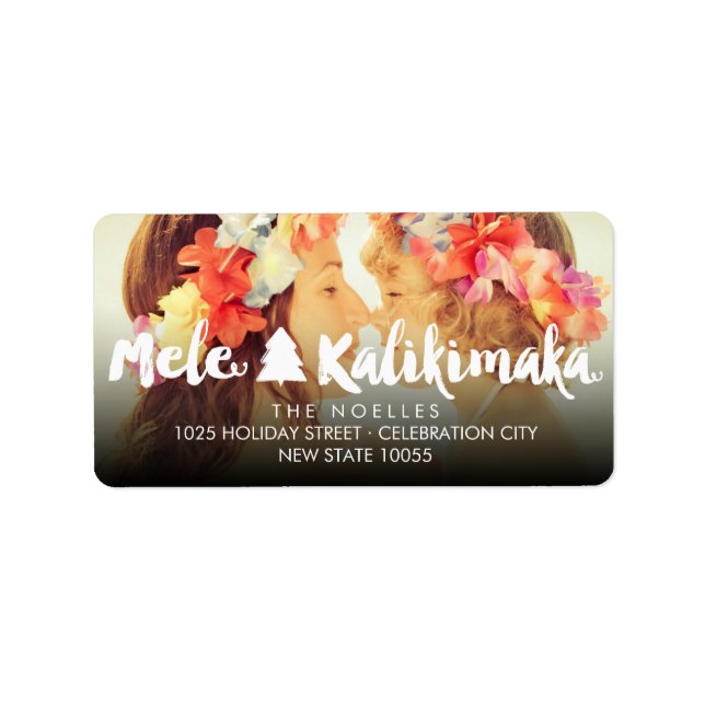 Mele Kalikimaka Brush Christmas Tree Photo Address Label (Front)