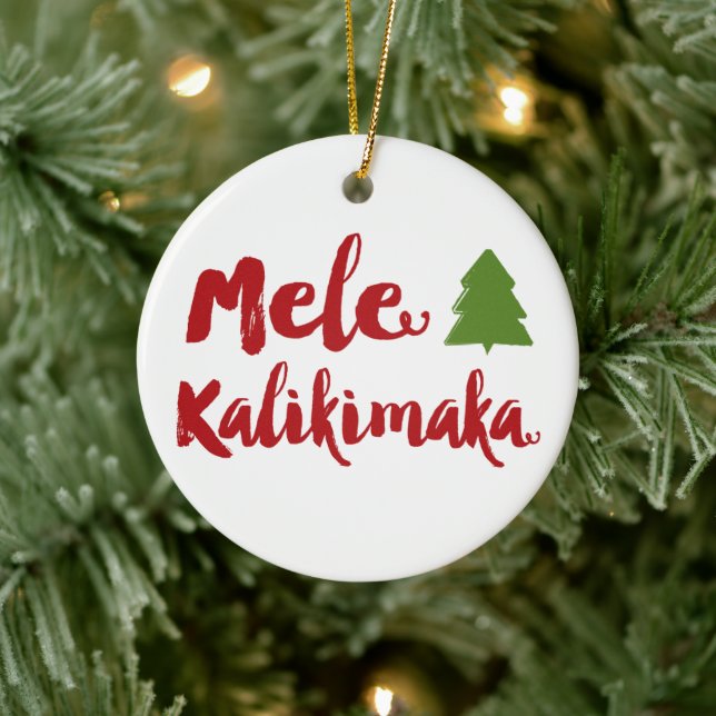 Mele Kalikimaka Brush Script Christmas Tree Photo Ceramic Tree Decoration (Tree)