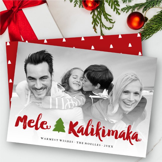 Mele Kalikimaka Brush Script Christmas Tree Photo Holiday Card (Creator Uploaded)