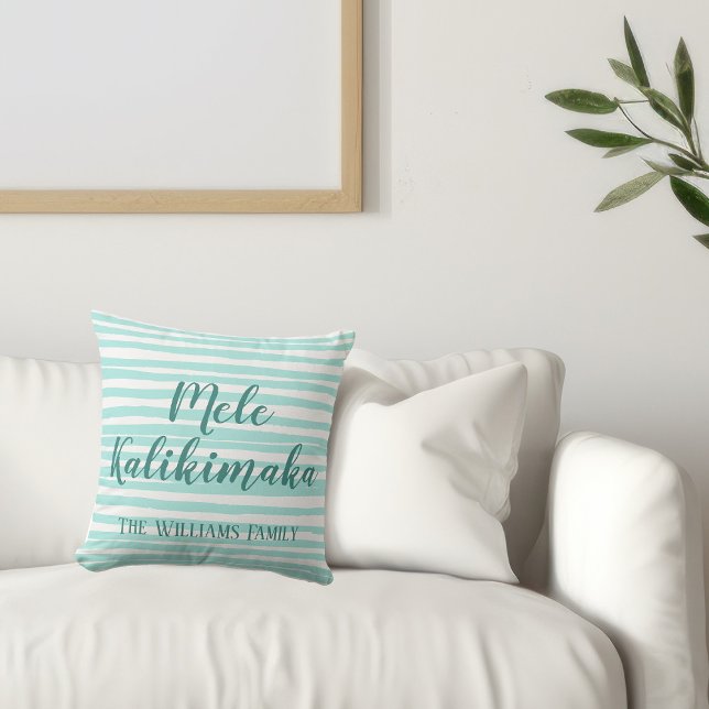 Mele Kalikimaka Chic Teal Stripe Cushion (Creator Uploaded)