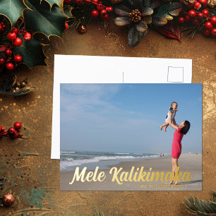 Mele Kalikimaka Chic Typography Beach Photo Gold Foil Holiday Postcard