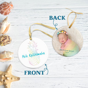Mele Kalikimaka Christmas Baby Birth Holiday Photo Ceramic Ornament