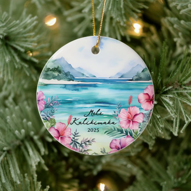 Mele kalikimaka Christmas Ceramic Ornament (Tree)