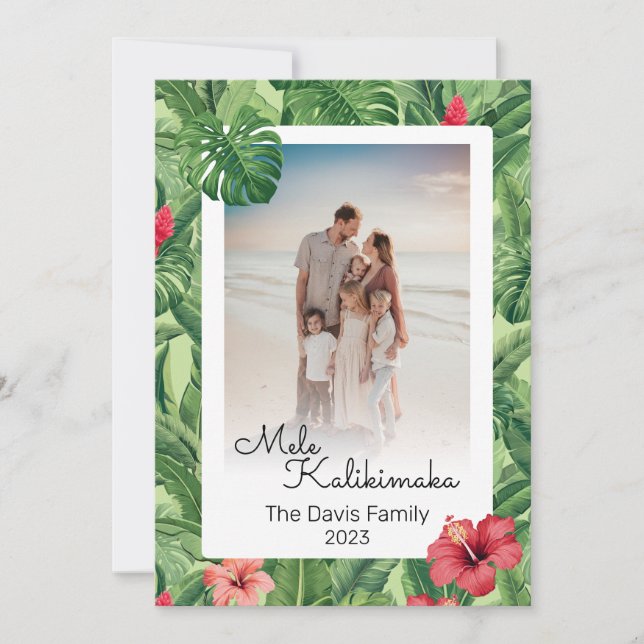 Mele Kalikimaka Christmas Family Photo Tropical Holiday Card (Front)