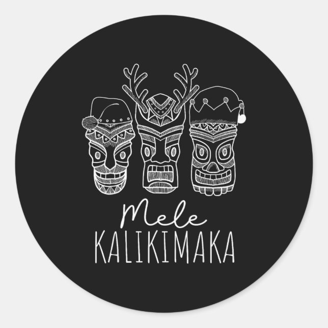 Mele Kalikimaka Christmas Hawaiian Santa Tiki Mask Classic Round Sticker (Front)