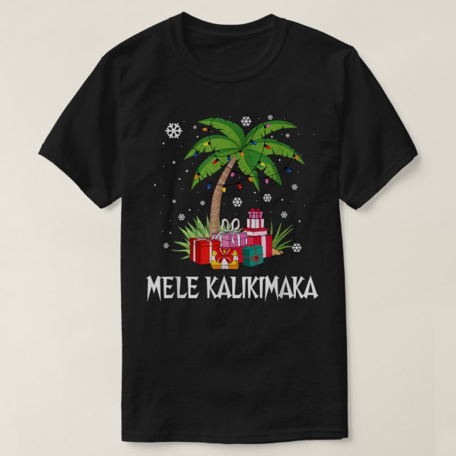 Mele Kalikimaka Christmas Lights Palm Tree Hawaiia T-Shirt (Design Front)