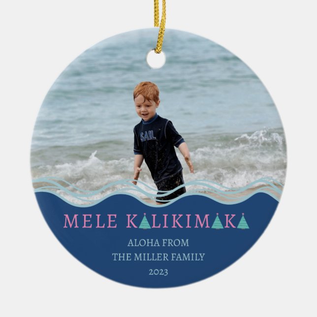 Mele Kalikimaka Christmas Photo Ceramic Ornament (Front)