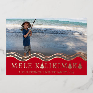 Mele Kalikimaka Christmas Photo Collage Foil Holiday Card