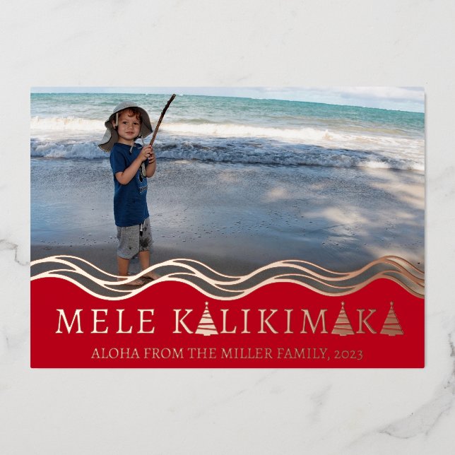 Mele Kalikimaka Christmas Photo Collage Foil Holiday Card (Front)