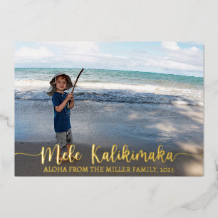 Mele Kalikimaka Christmas Photo Collage Foil Holiday Card