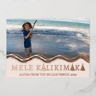 Mele Kalikimaka Christmas Photo Collage Foil Holiday Card