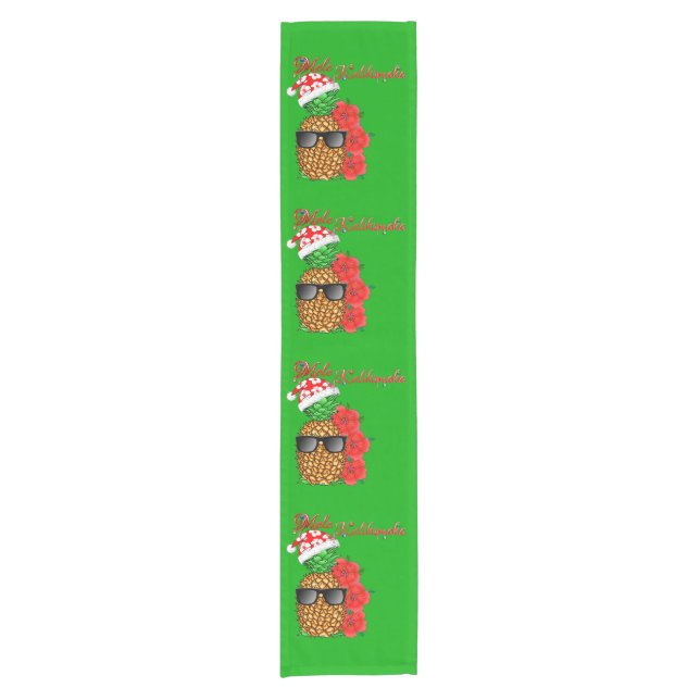 Mele Kalikimaka Christmas Pineapple Short Table Runner (Front)