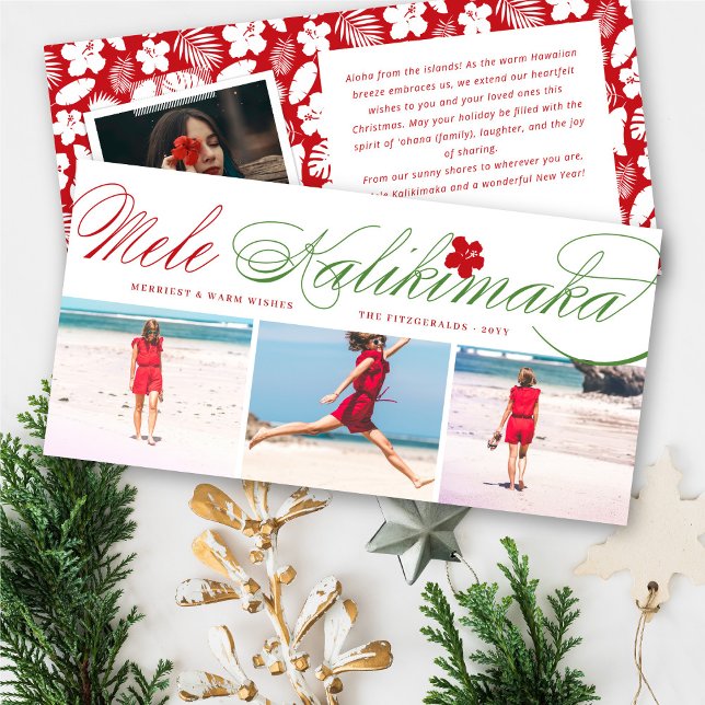 Mele Kalikimaka Classic Script Christmas 3 Photo Holiday Card (Creator Uploaded)