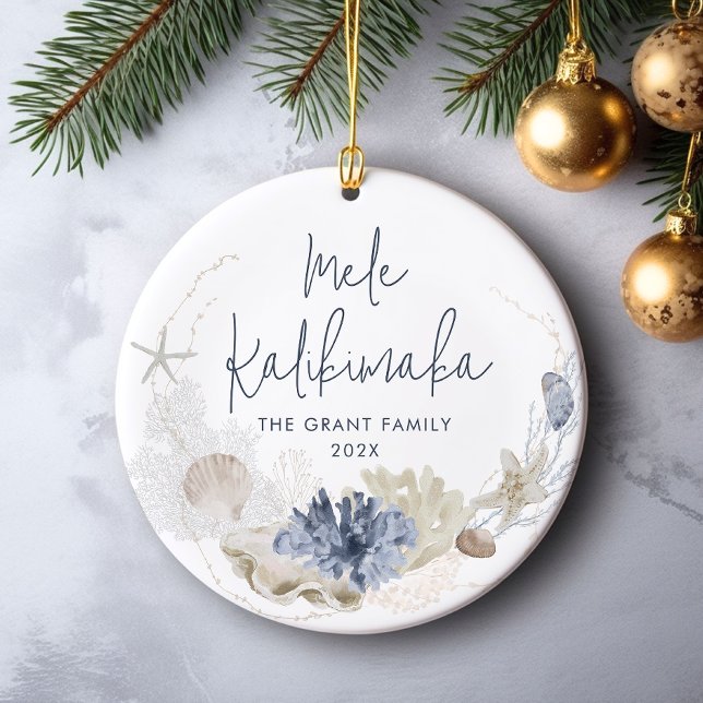 Mele Kalikimaka Coastal Holiday Ceramic Ornament (Mele Kalikimaka Coastal Holiday Ceramic Ornament)