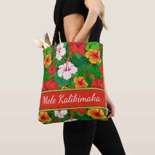 Mele Kalikimaka Colorful Hawaiian Flowers Holiday Tote Bag