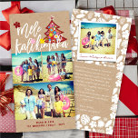 Mele Kalikimaka Colour Flowers Christmas Tree Phot Holiday Card<br><div class="desc">'Mele Kalikimaka' (Merry Christmas in Hawaiian), Cute Colourful Spring / Summer Flowers Tropical Christmas Tree On A Brown Faux Kraft Paper Background, 3 Photo Collage Christmas / Holiday Card. Modern holiday / christmas photo card featuring a single photo on the front and a snapshot photo with your own personalised message...</div>