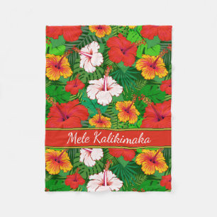 Mele Kalikimaka Colourful Hawaiian Floral Holiday Fleece Blanket